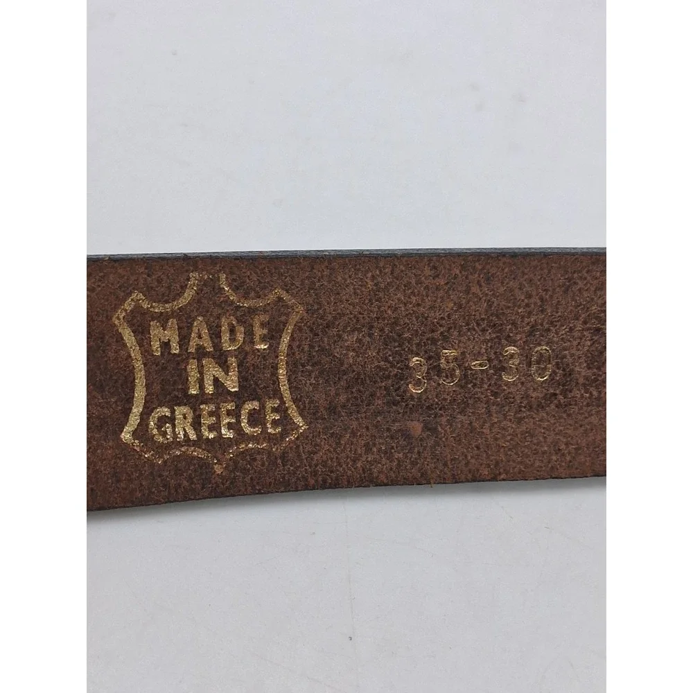Made in Greece Real Leather Belt Mens Brown Greek Key Western 35-30